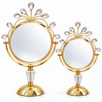 Anupam Gold Round Tabletop Mirrors Set of 2 with Floral Glass Crowns & Pedestal Stands, Gold Metal & Glass - product image 5