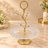 Anupam Gold Single Tier Textured Glass Serving Stand with Leaf Detail & Ring Handle, Gold Metal & Glass - product image 1