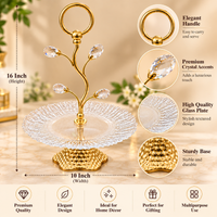Anupam Gold Single Tier Textured Glass Serving Stand with Leaf Detail & Ring Handle, Gold Metal & Glass - product image 2