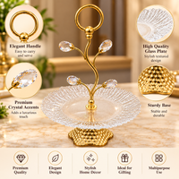 Anupam Gold Single Tier Textured Glass Serving Stand with Leaf Detail & Ring Handle, Gold Metal & Glass - product image 4