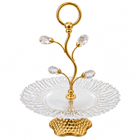 Anupam Gold Single Tier Textured Glass Serving Stand with Leaf Detail & Ring Handle, Gold Metal & Glass - product image 5