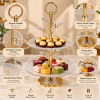 Anupam Gold Two Tier Textured Glass Serving Stand with Ring Handle & Decorative Leaves, Gold Metal & Glass - product image 2