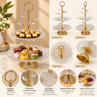 Anupam Gold Two Tier Textured Glass Serving Stand with Ring Handle & Decorative Leaves, Gold Metal & Glass - product image 4