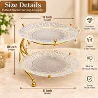 Anupam Gold Two Tier Glass Serving Stand with Curved Metal Frame & Hanging Accents, Gold Metal & Glass - product image 2