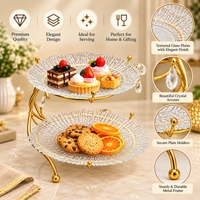 Anupam Gold Two Tier Glass Serving Stand with Curved Metal Frame & Hanging Accents, Gold Metal & Glass - product image 3