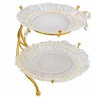 Anupam Gold Two Tier Glass Serving Stand with Curved Metal Frame & Hanging Accents, Gold Metal & Glass - product image 5