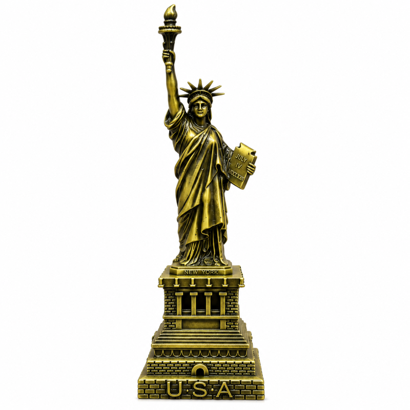 Anupam Antique Bronze-Tone Statue of Liberty Metal Showpiece with Detailed Pedestal for Home, Office & Shelf Decor – 13 × 4 × 4 inches (H × W × D)
