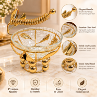Anupam Leaf Handle Glass Serving Bowl with Decorative Metal Stand for Snacks and Gifting | Dining Table, Home and Festive Gifting — product view 3