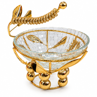 Anupam Leaf Handle Glass Serving Bowl with Decorative Metal Stand for Snacks and Gifting | Dining Table, Home and Festive Gifting — product view 4