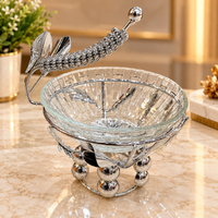 Anupam Leaf Handle Glass Serving Bowl with Decorative Metal Stand for Snacks and Gifting | Dining Table, Home and Festive Gifting — product view 1