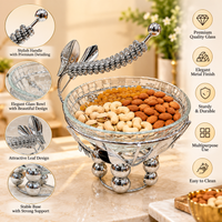 Anupam Leaf Handle Glass Serving Bowl with Decorative Metal Stand for Snacks and Gifting | Dining Table, Home and Festive Gifting — product view 2