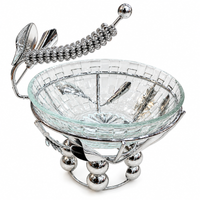 Anupam Leaf Handle Glass Serving Bowl with Decorative Metal Stand for Snacks and Gifting | Dining Table, Home and Festive Gifting — product view 4