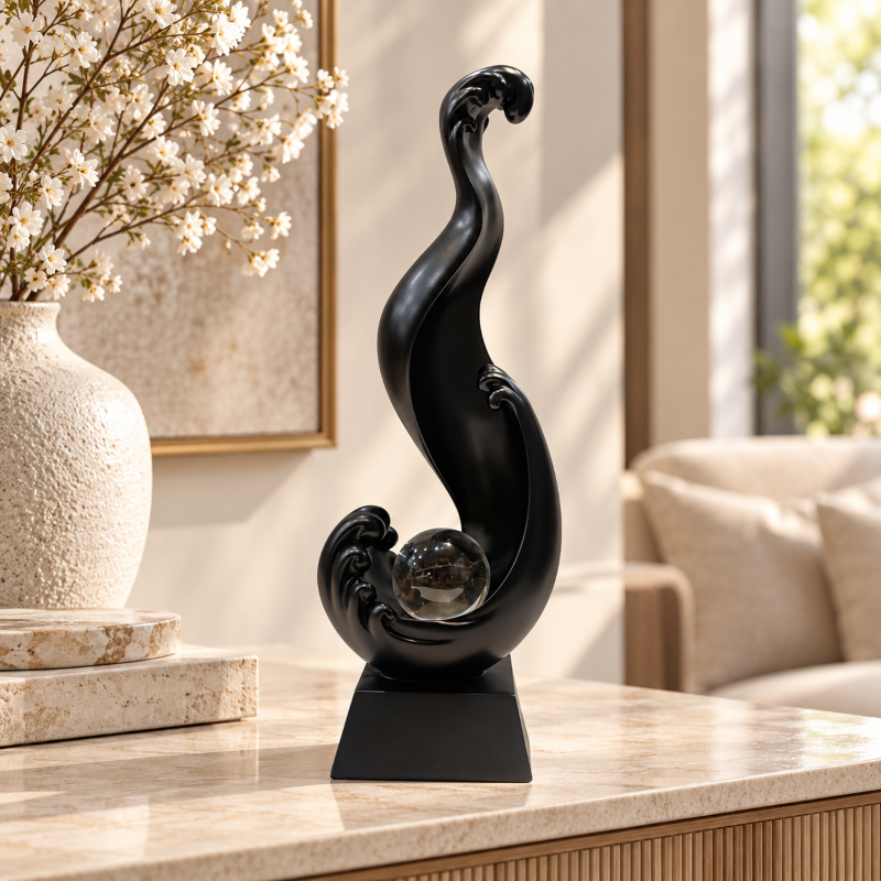 Anupam Elegant Black Swan Inspired Crystal Sphere Decorative Figurine Showpiece for Home & Office Decor