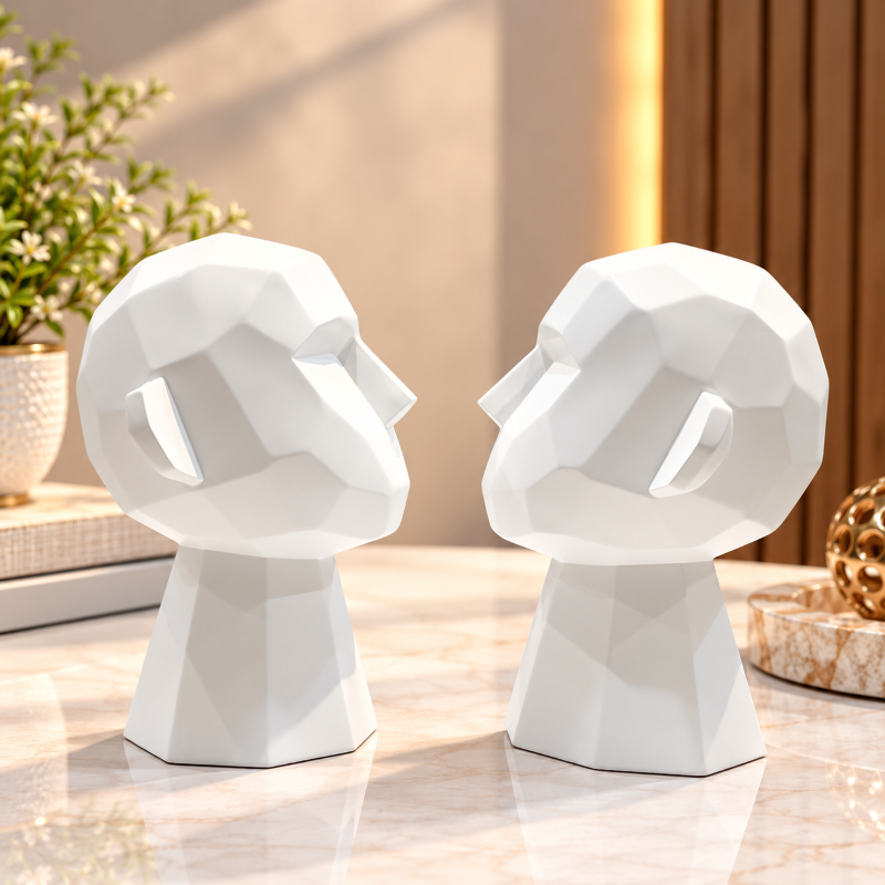 Anupam white geometric abstract face figurine pair AFU-184-46 lifestyle