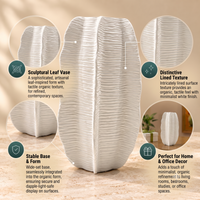 Anupam white sculptural leaf textured decorative vase showpiece features AFU-184-5