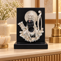 Anupam Ram Lalla Brass Religious Plaque with Silver Tone Crown and Black Base for Home Temple Decor & Festive Gifting