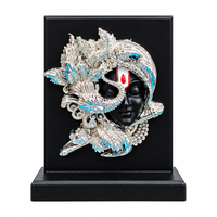 Anupam Lord Krishna Brass Face Plaque with Peacock Inspired Silver Tone Detailing for Home Mandir Decor & Gifting