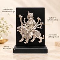 Anupam Maa Durga Brass Religious Plaque with Lion Motif and Silver Tone Finish for Home Mandir Decor & Festive Gifting