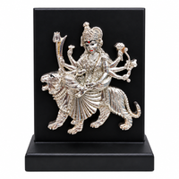 Anupam Maa Durga Brass Religious Plaque with Lion Motif and Silver Tone Finish for Home Mandir Decor & Festive Gifting