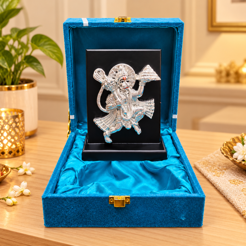 Anupam Hanuman Ji Brass Religious Plaque with Silver Tone Detailing for Home Temple Decor & Spiritual Gifting