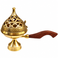Anupam Brass Jali Dhoop Burner No. 00 with Wooden Handle and Decorative Lid for Daily Puja, Home Temple & Aarti