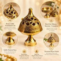Anupam Brass Jali Dhoop Burner No. 0 with Decorative Domed Lid and Pedestal Base for Home Mandir & Daily Puja