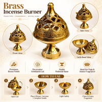 Anupam Brass Jali Dhoop Burner No. 0 with Decorative Domed Lid and Pedestal Base for Home Mandir & Daily Puja