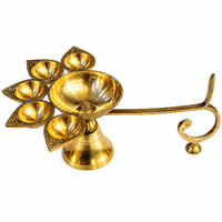 Anupam Brass Panch Aarti Diya No. 4 with Five Wick Bowls and Long Handle for Daily Puja, Mandir & Festive Worship