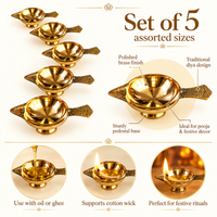 Anupam Brass Combo Pack of 5 Lakshmi Deep Diya No. 0 Traditional Oil Lamp for Daily Puja, Home Mandir, Diwali & Festive Worship (Small Size All Piece)