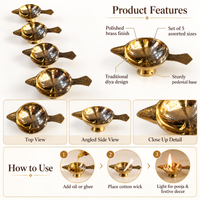 Anupam Brass Combo Pack of 5 Lakshmi Deep Diya No. 0 Traditional Oil Lamp for Daily Puja, Home Mandir, Diwali & Festive Worship (Small Size All Piece)