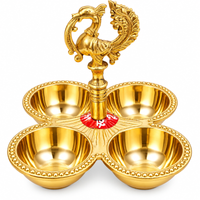 Anupam Brass Peacock Four Bowl Puja Chowki No. 2 for Kumkum, Haldi & Ritual Offerings, Home Mandir & Festive Gifting