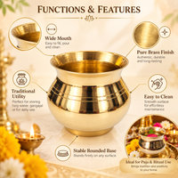 Anupam Brass Paragi Lota No. 1 Traditional Puja Kalash Water Pot for Home Mandir, Daily Worship & Religious Ceremonies
