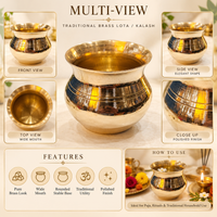 Anupam Brass Paragi Lota No. 1 Traditional Puja Kalash Water Pot for Home Mandir, Daily Worship & Religious Ceremonies