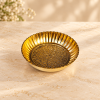Anupam Brass Decorative Puja Plate No. 3 with Embossed Centre and Fluted Rim for Home Mandir, Offerings & Festive Decor
