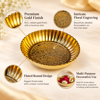 Anupam Brass Decorative Puja Plate No. 3 with Embossed Centre and Fluted Rim for Home Mandir, Offerings & Festive Decor
