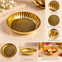 Anupam Brass Decorative Puja Plate No. 3 with Embossed Centre and Fluted Rim for Home Mandir, Offerings & Festive Decor