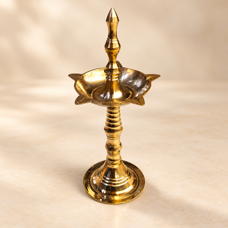 Anupam Brass Standing Deepak No. 9 Traditional Pedestal Oil Lamp for Home Mandir, Daily Puja & Festive Decor