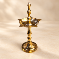 Anupam Brass Standing Deepak No. 9 Traditional Pedestal Oil Lamp for Home Mandir, Daily Puja & Festive Decor