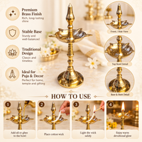 Anupam Brass Standing Deepak No. 9 Traditional Pedestal Oil Lamp for Home Mandir, Daily Puja & Festive Decor