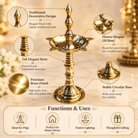 Anupam Brass Standing Deepak No. 9 Traditional Pedestal Oil Lamp for Home Mandir, Daily Puja & Festive Decor