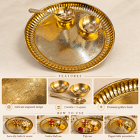 Anupam Brass Puja Thali Set No. 7 with Decorative Plate and Ritual Accessories for Home Mandir, Daily Aarti & Gifting