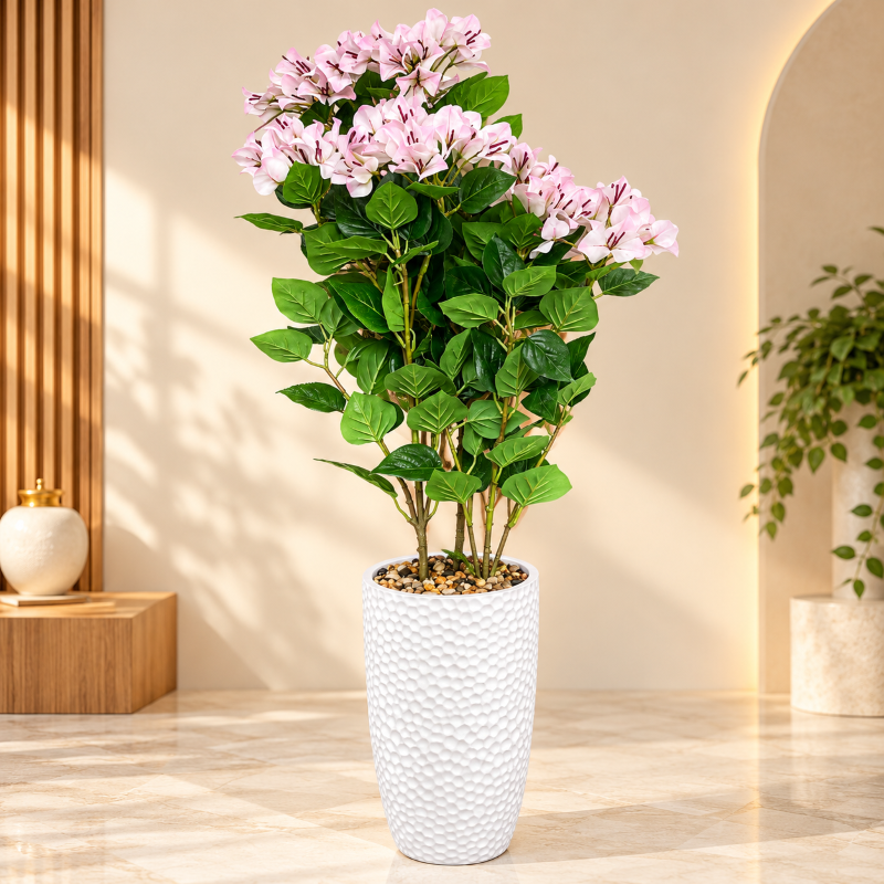 Anupam Pink Blossom Artificial Flower Plant with Textured White Planter, 36 x 7 Inches – Home & Office Decor