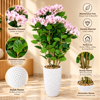 Pink Blossom Artificial Flower Plant with Textured White Planter, 36 x 7 inches - view 2