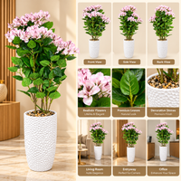 Pink Blossom Artificial Flower Plant with Textured White Planter, 36 x 7 inches - view 4