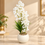 White Blossom Artificial Flower Arrangement with Round Cream Pot, 34 x 7 inches - view 1