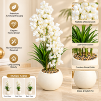 White Blossom Artificial Flower Arrangement with Round Cream Pot, 34 x 7 inches - view 3