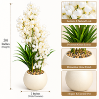 White Blossom Artificial Flower Arrangement with Round Cream Pot, 34 x 7 inches - view 4