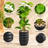 White Flower Artificial Leafy Plant with Ribbed Black Vase, 36 x 7 inches - view 2