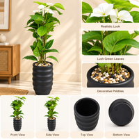 White Flower Artificial Leafy Plant with Ribbed Black Vase, 36 x 7 inches - view 4