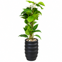 White Flower Artificial Leafy Plant with Ribbed Black Vase, 36 x 7 inches - view 6